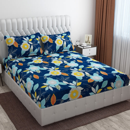 Cotton Bolls Fitted Elatic King Size Double Bedsheet