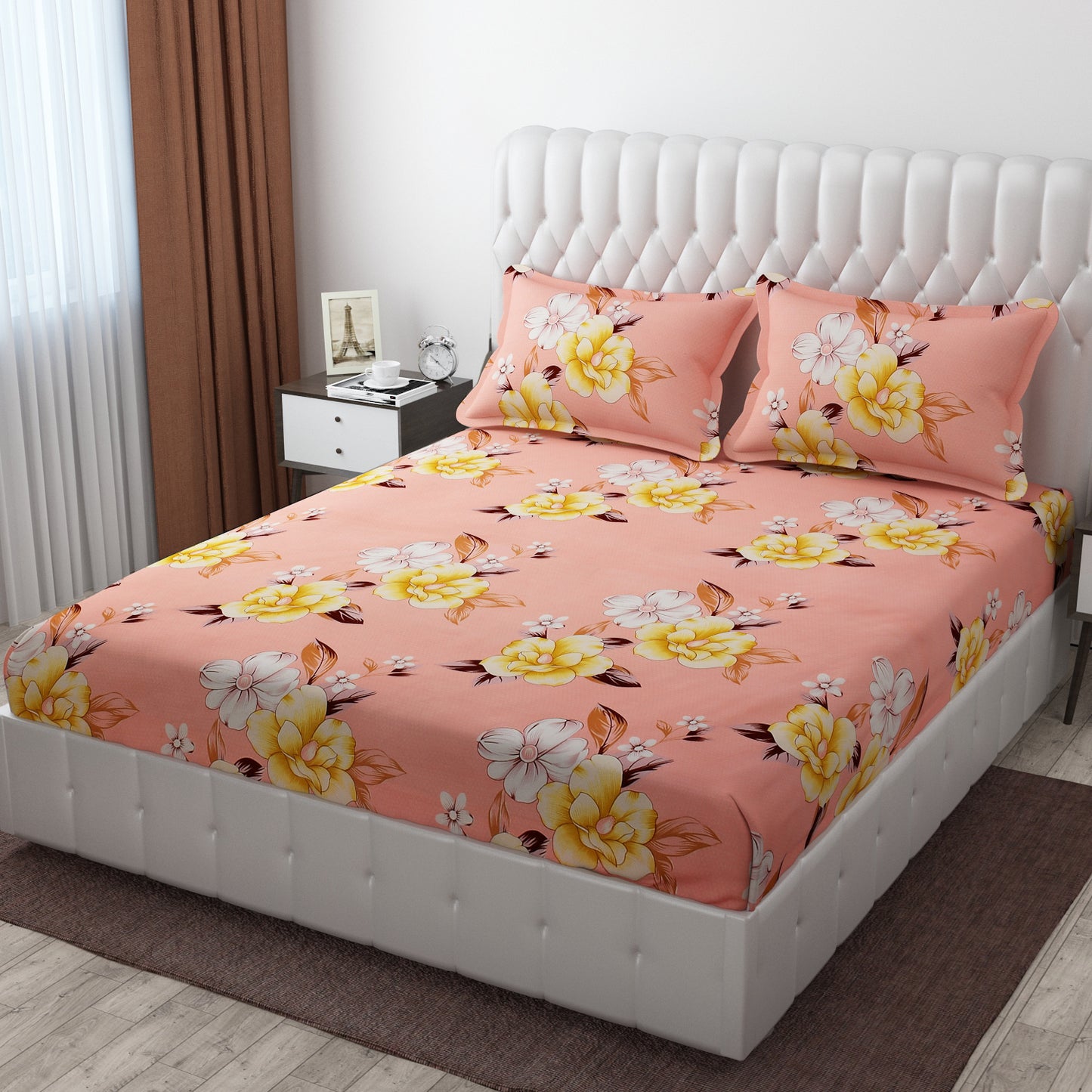 Pack of 2 Fitted King Size Bedsheet Glace Cotton with all Round Elastic 72x78x7