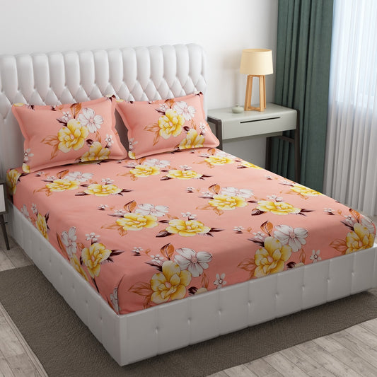 Cotton Bolls Fitted Elatic King Size Double Bedsheet
