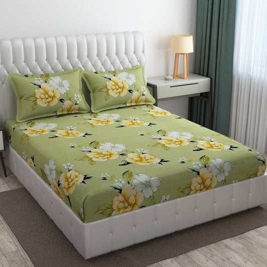 Cotton Bolls Fitted Elatic King Size Double Bedsheet