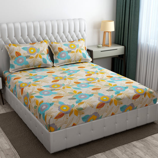 Cotton Bolls Fitted Elatic King Size Double Bedsheet