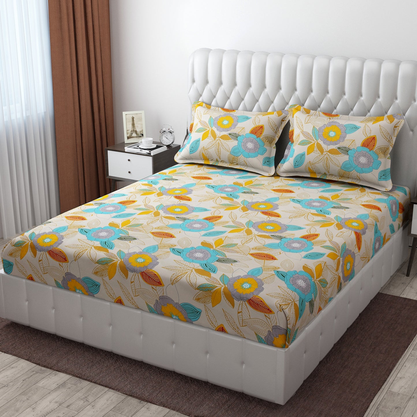 Pack of 2 Fitted King Size Bedsheet Glace Cotton with all Round Elastic 72x78x7