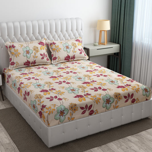 Cotton Bolls Fitted Elatic King Size Double Bedsheet