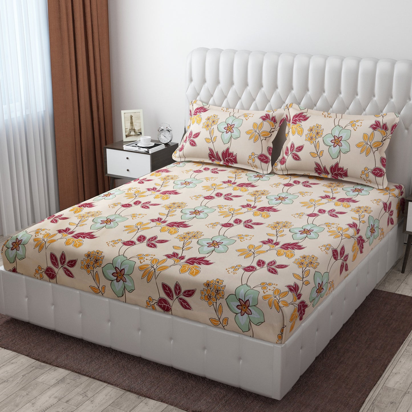 Pack of 2 Fitted King Size Bedsheet Glace Cotton with all Round Elastic 72x78x7