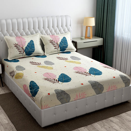 Cotton Bolls Fitted Elatic King Size Double Bedsheet
