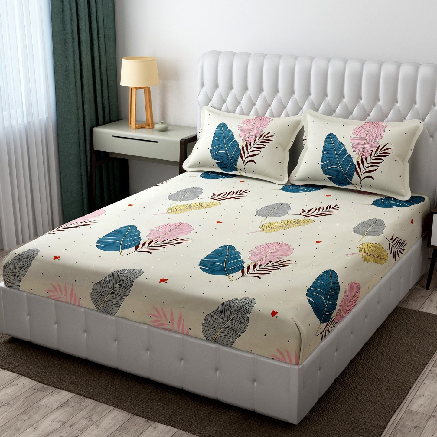 Cotton Bolls Fitted Elatic King Size Double Bedsheet