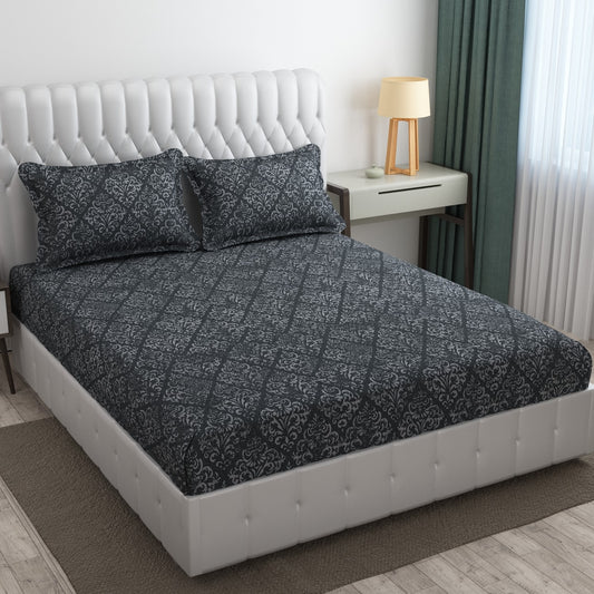 Cotton Bolls Fitted Elatic King Size Double Bedsheet