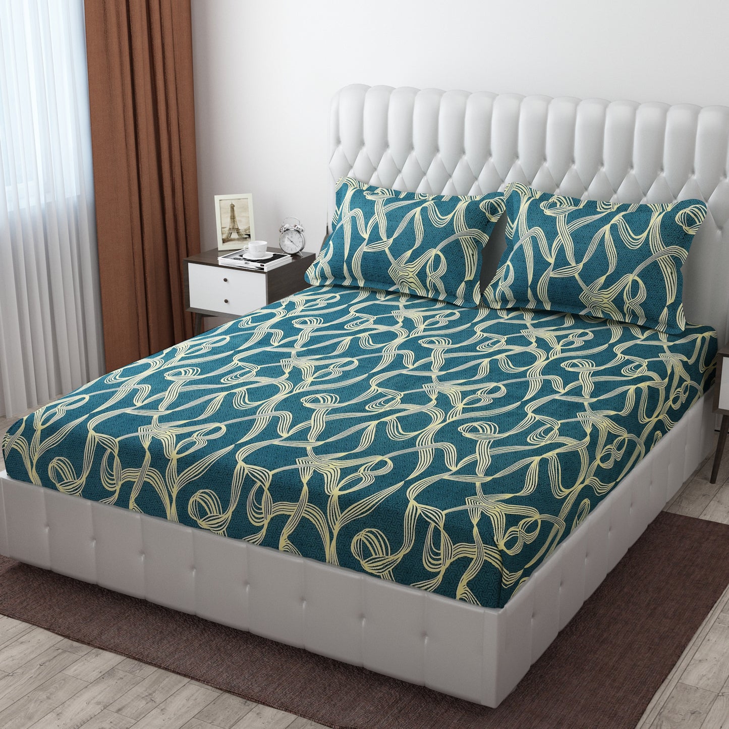 Pack of 2 Fitted King Size Bedsheet Glace Cotton with all Round Elastic 72x78x7