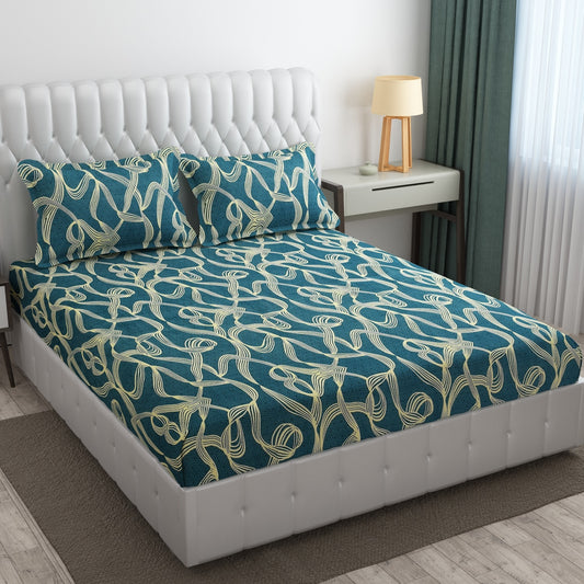 Cotton Bolls Fitted Elatic King Size Double Bedsheet