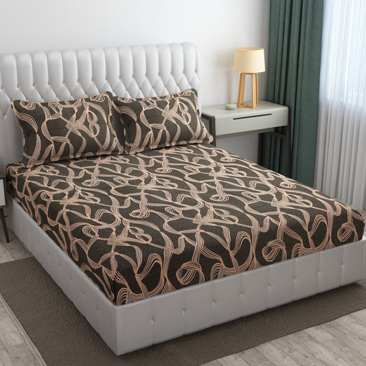Cotton Bolls Fitted Elastic King Size Double Bedsheet