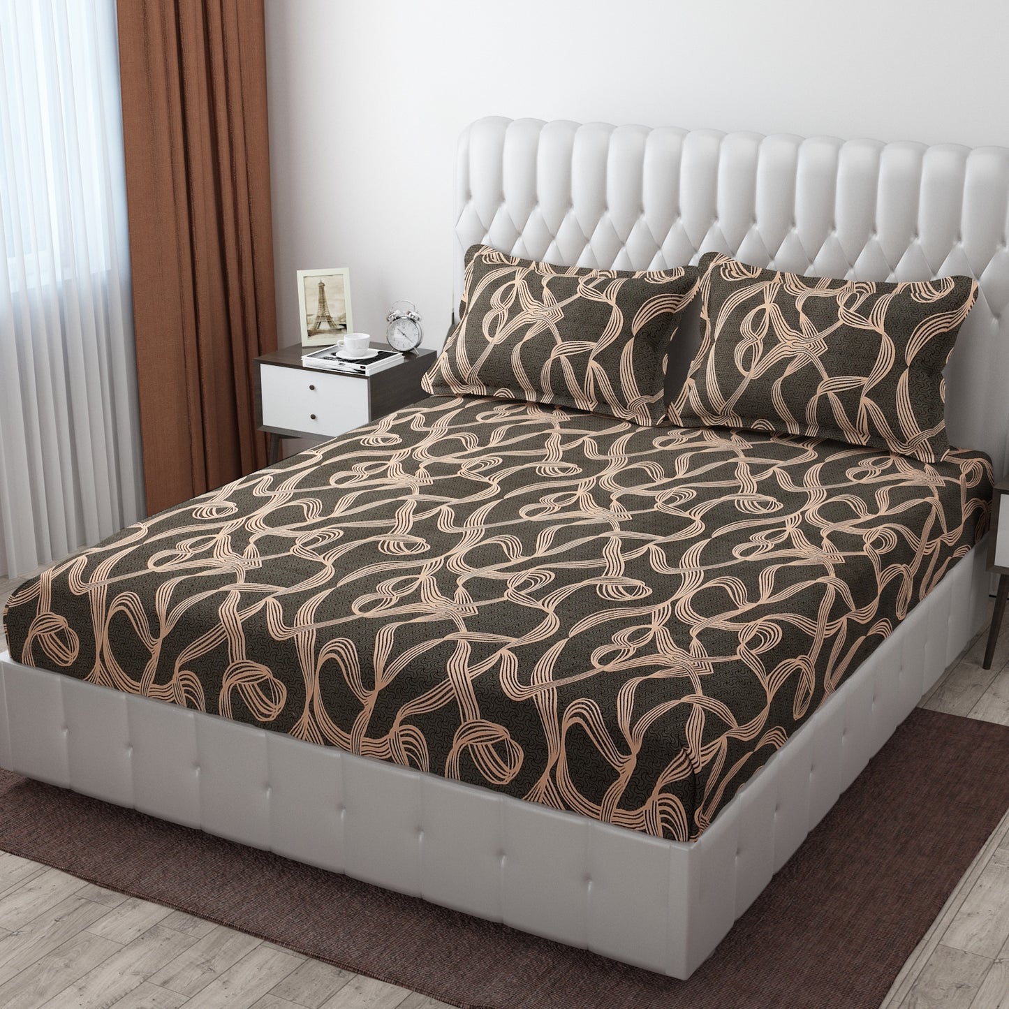 Pack of 2 Fitted King Size Bedsheet Glace Cotton with all Round Elastic 72x78x7