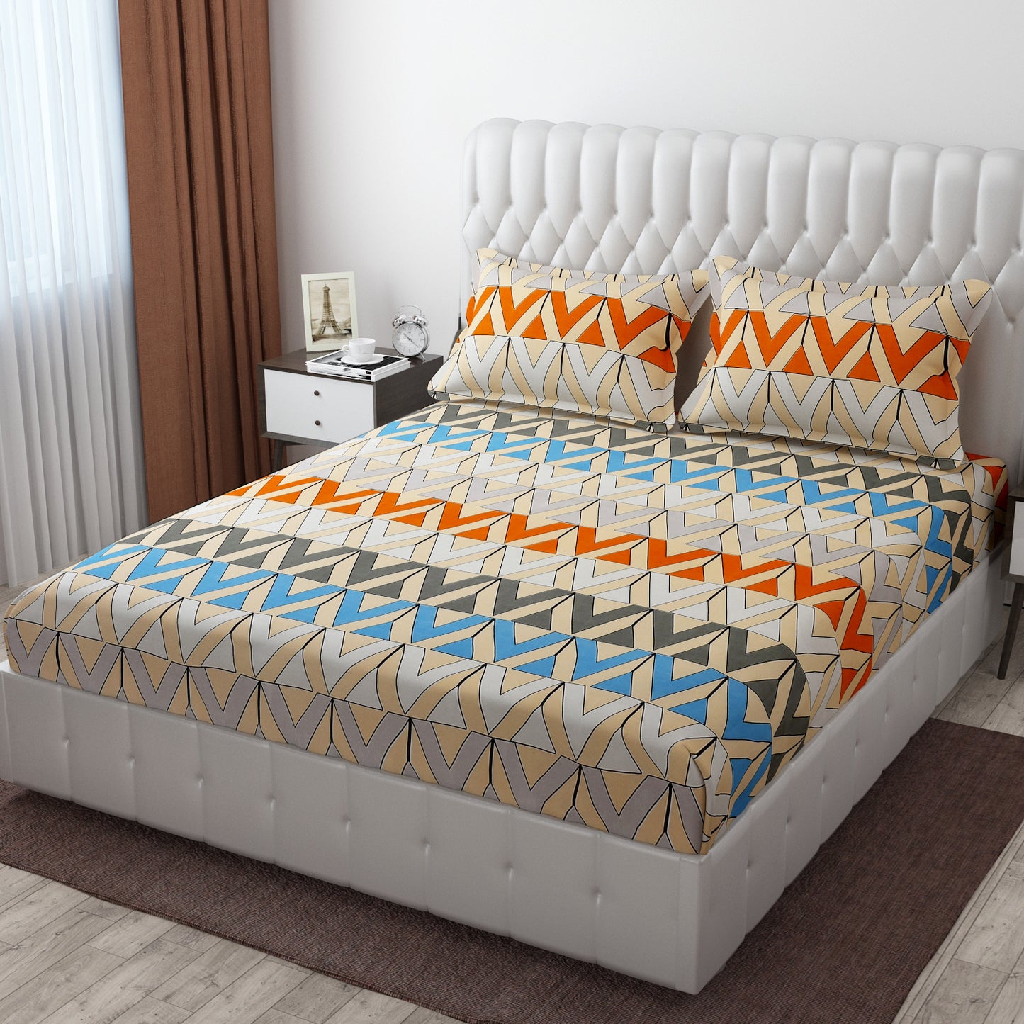 Pack of 2 Fitted King Size Bedsheet Glace Cotton with all Round Elastic 72x78x7