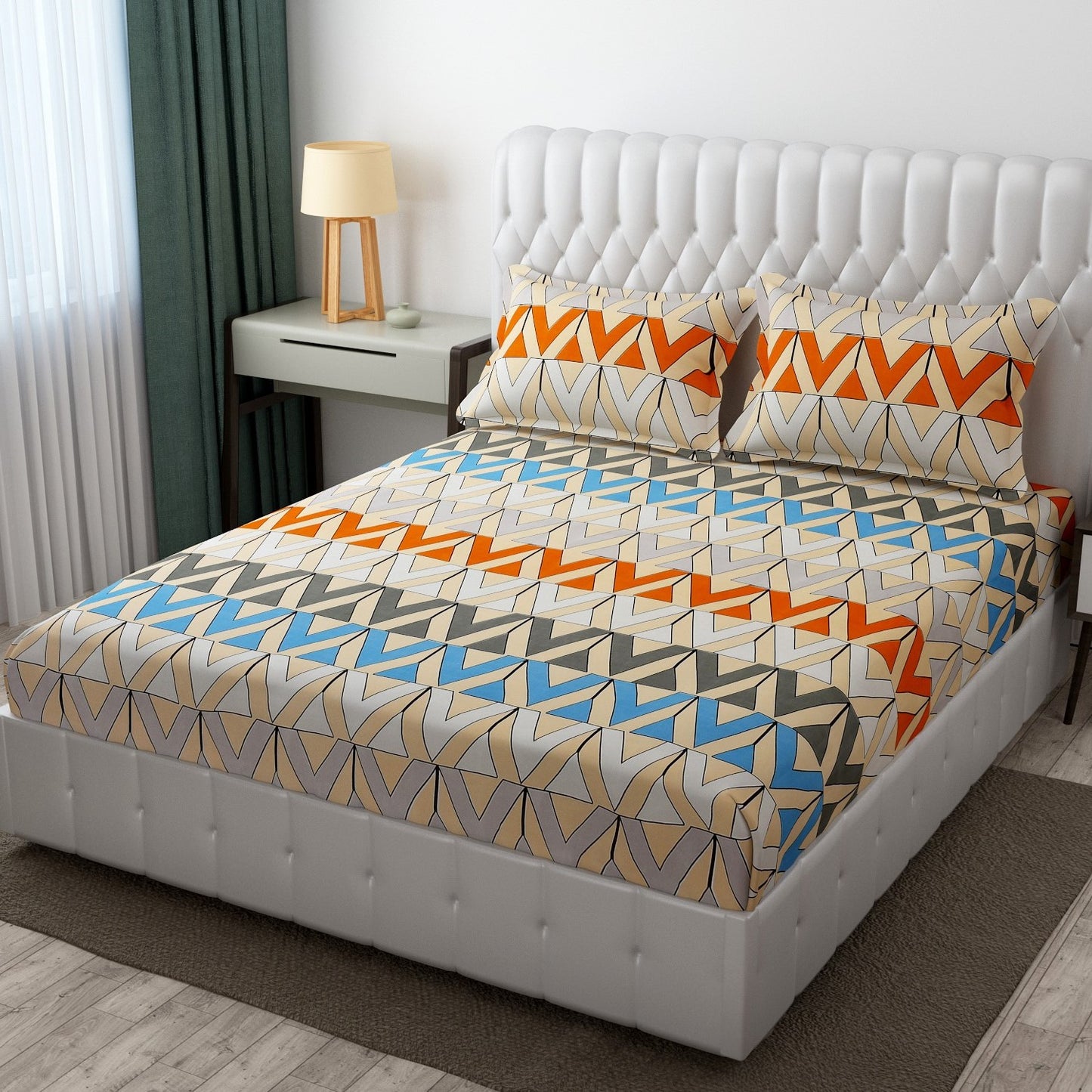 Cotton Bolls Fitted Elatic King Size Double Bedsheet