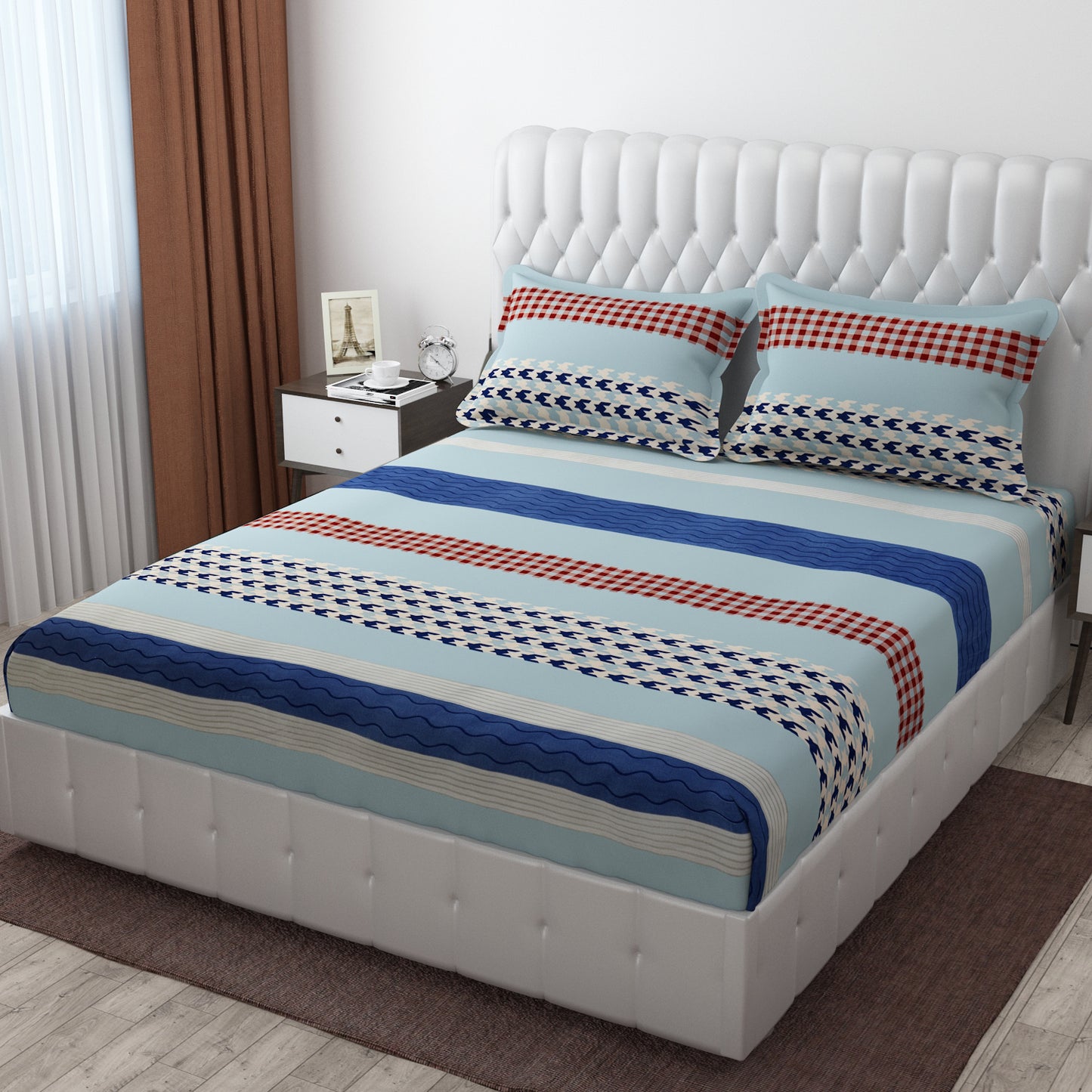 Pack of 2 Fitted King Size Bedsheet Glace Cotton with all Round Elastic 72x78x7