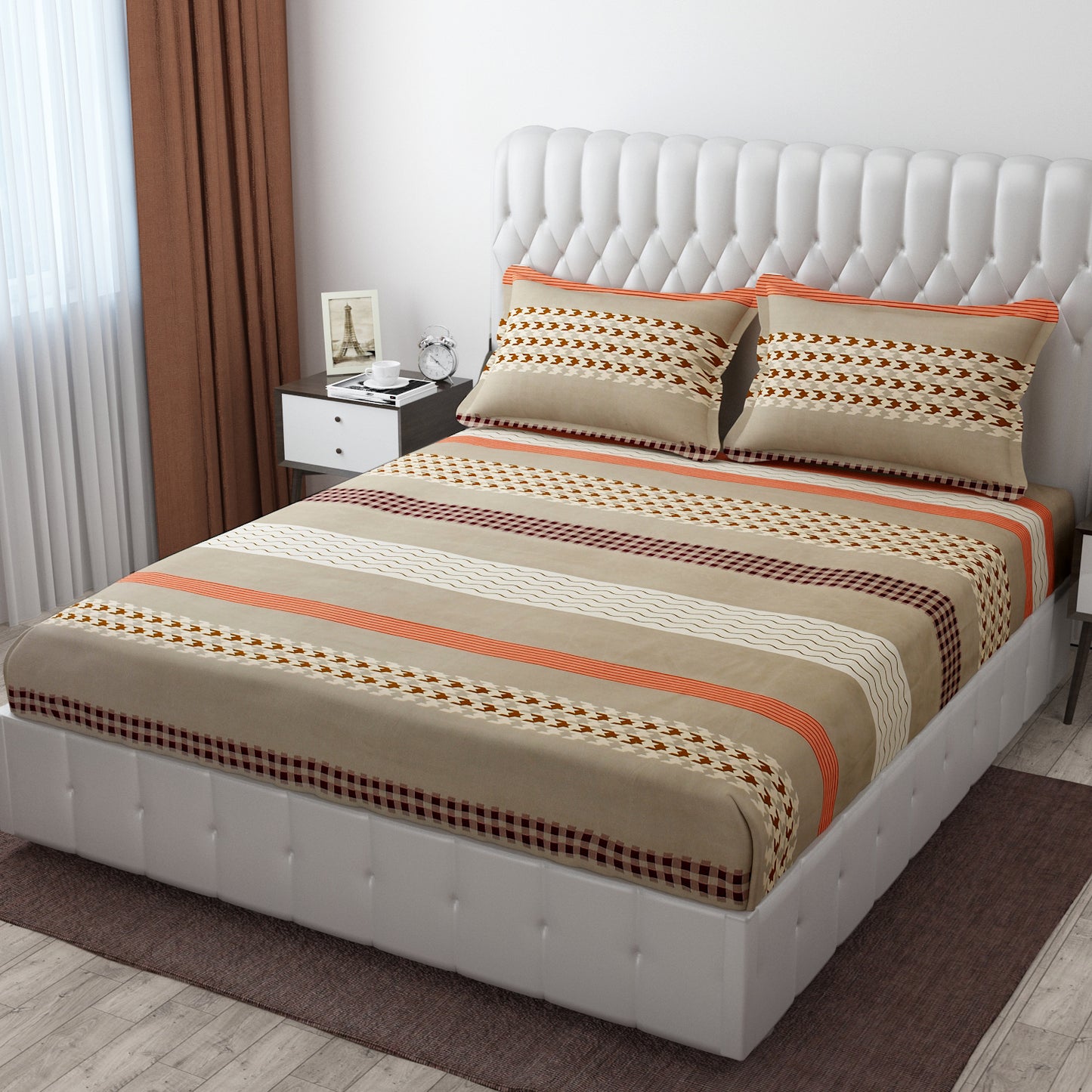 Pack of 2 Fitted King Size Bedsheet Glace Cotton with all Round Elastic 72x78x7