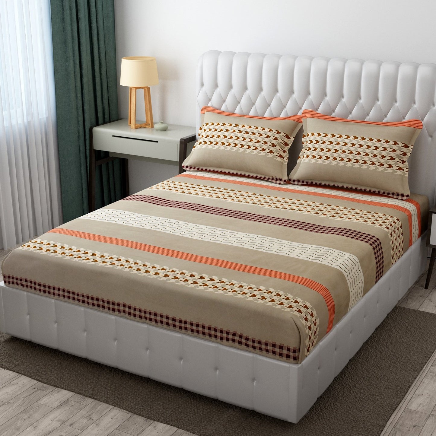 Cotton Bolls Fitted Elatic King Size Double Bedsheet