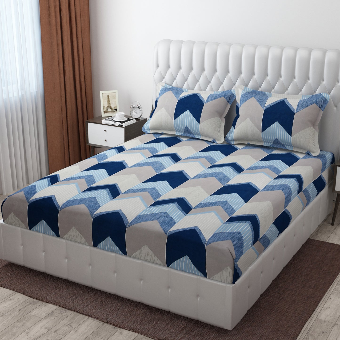 Pack of 2 Fitted King Size Bedsheet Glace Cotton with all Round Elastic 72x78x7