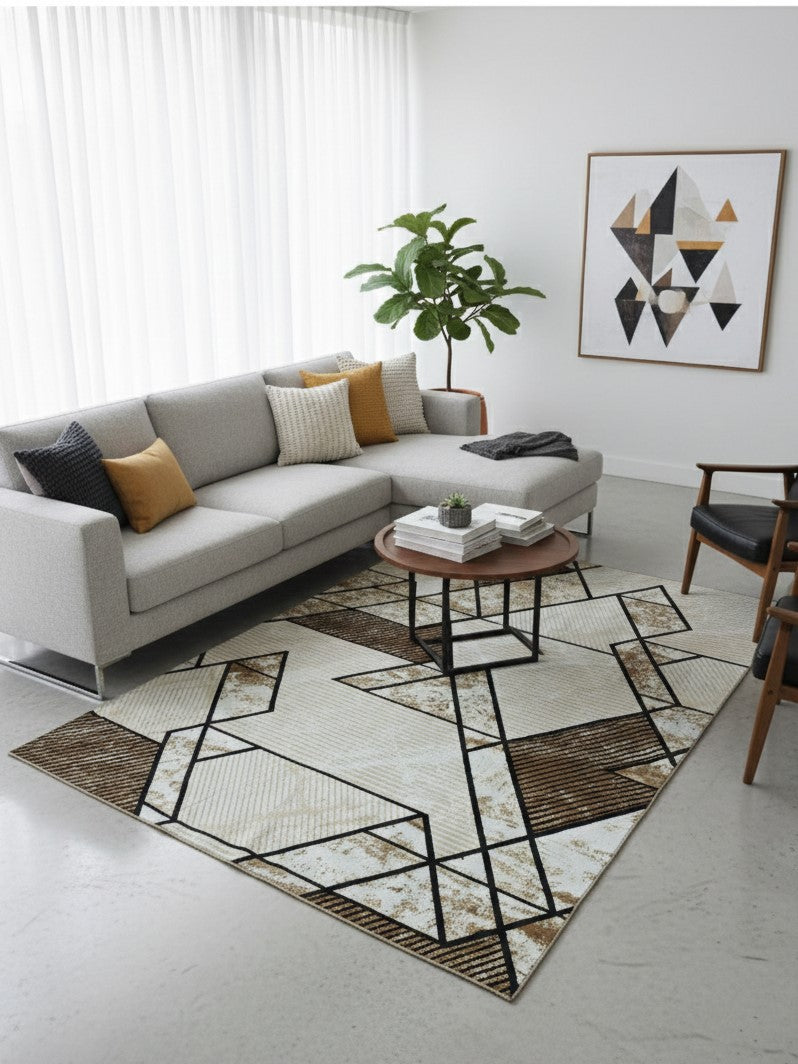 Printed Flat Room Carpet, Plain Rug for Living Room – 5x7 Feet (Beige Brown)