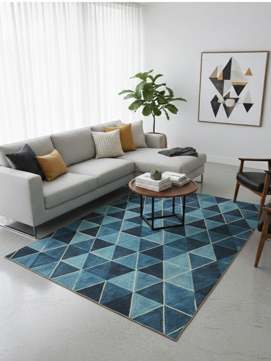 Printed Flat Room Carpet, Plain Rug for Living Room – 5x7 Feet (Blue)