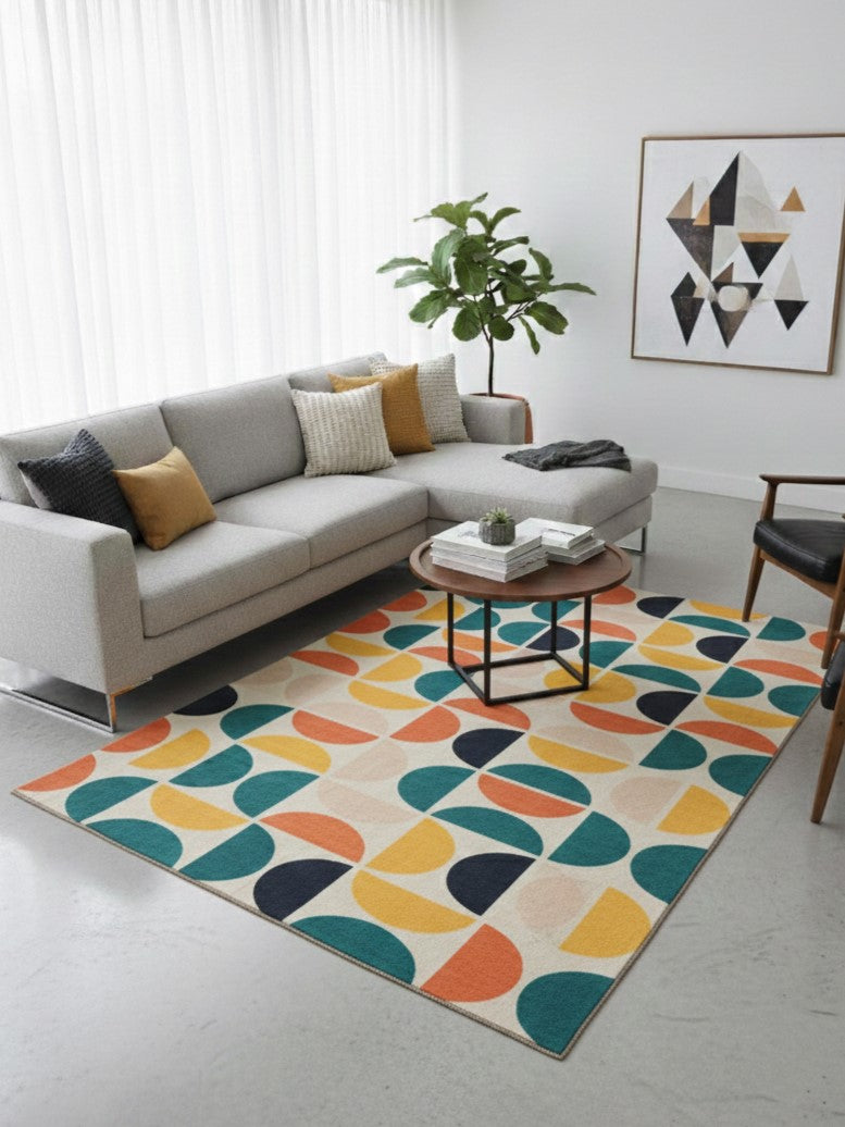Printed Flat Room Carpet, Plain Rug for Living Room – 5x7 Feet (Multicolour)