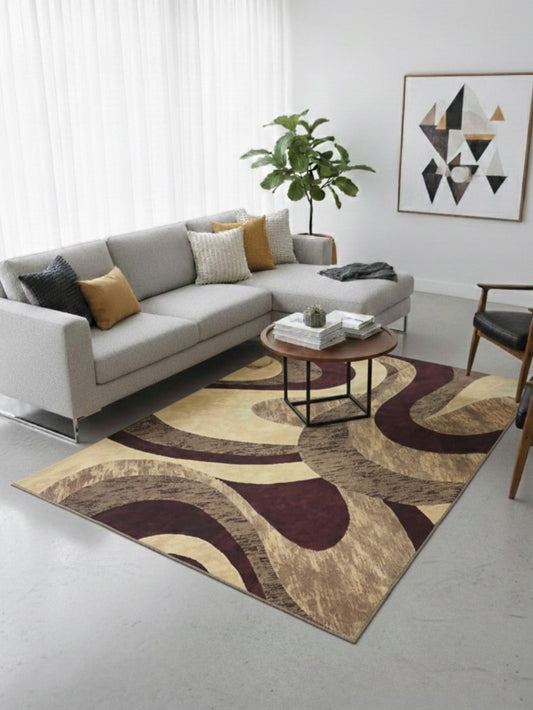 Printed Flat Room Carpet, Plain Rug for Living Room – 5x7 Feet (Brown)