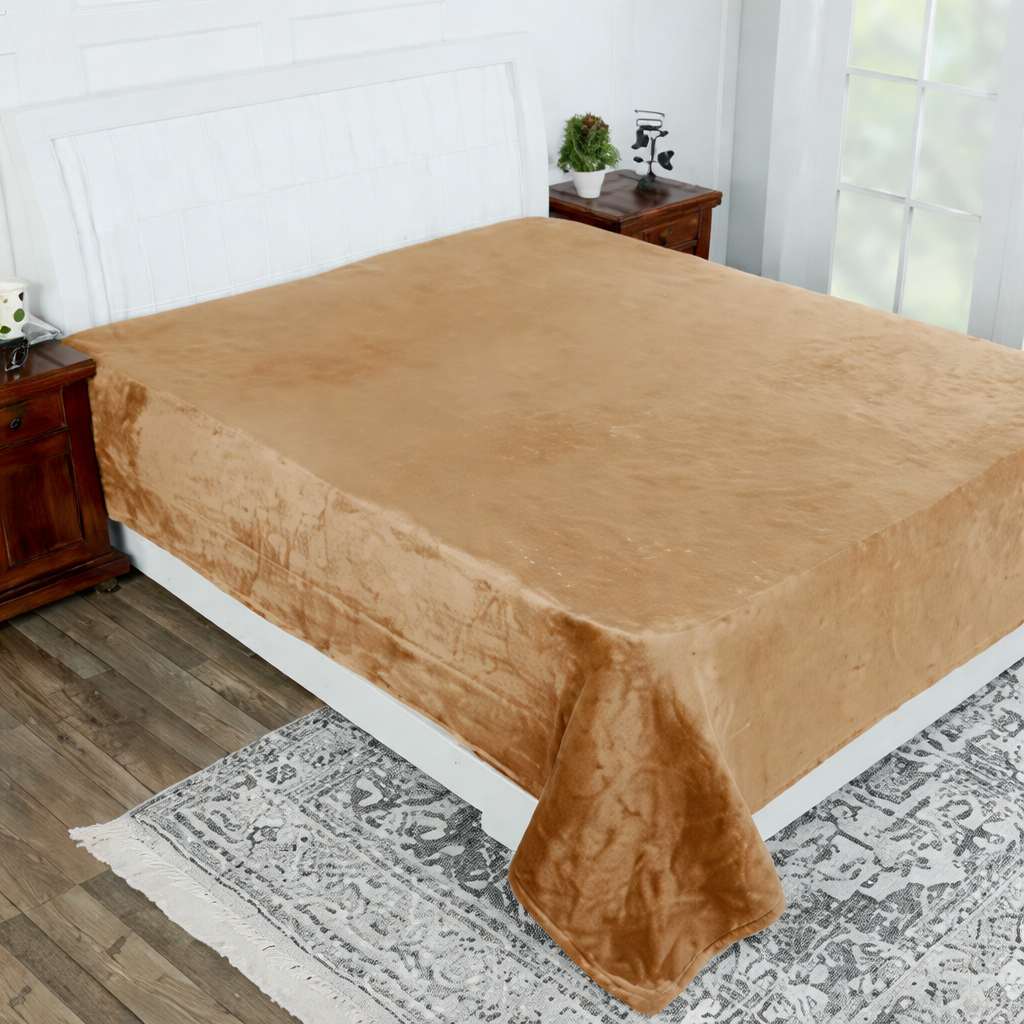 Fleece Single Flat 300 TC Solid Warm Bedsheet Pack Of 1 (Brown)