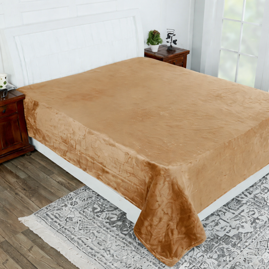 Fleece Double Flat 300 TC Solid Warm Bedsheet Pack Of 1 (Brown)