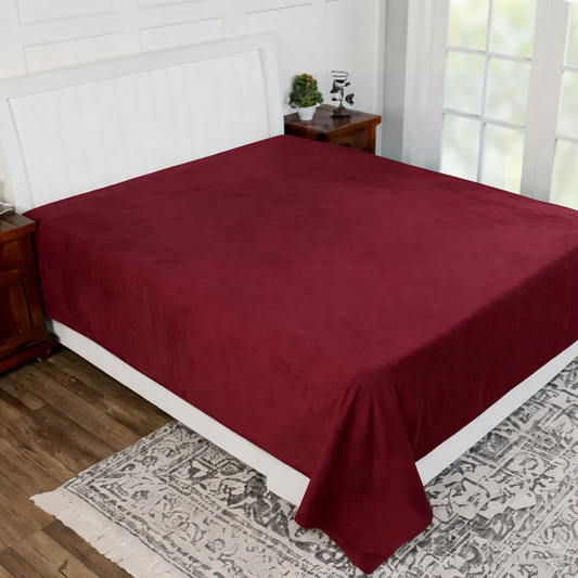 Fleece Double Flat 300 TC Solid Warm Bedsheet Pack Of 1 (Maroon)