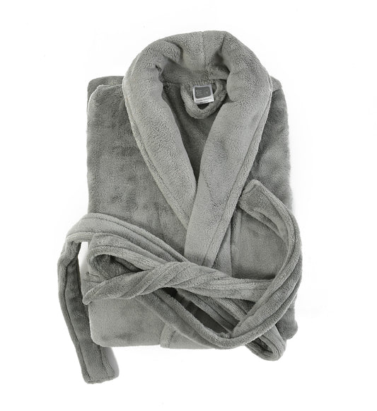 Luxury Plush Grey Unisex Bath Robe Made with Super Soft & Highly Absorbent Microfiber-GREY