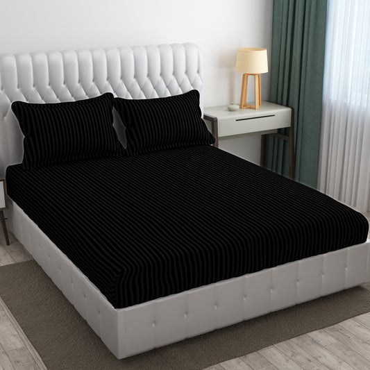 Cotton Bolls 300 TC Glaze Cotton Solid Stripes King Size Bedsheet 72x78 Inch