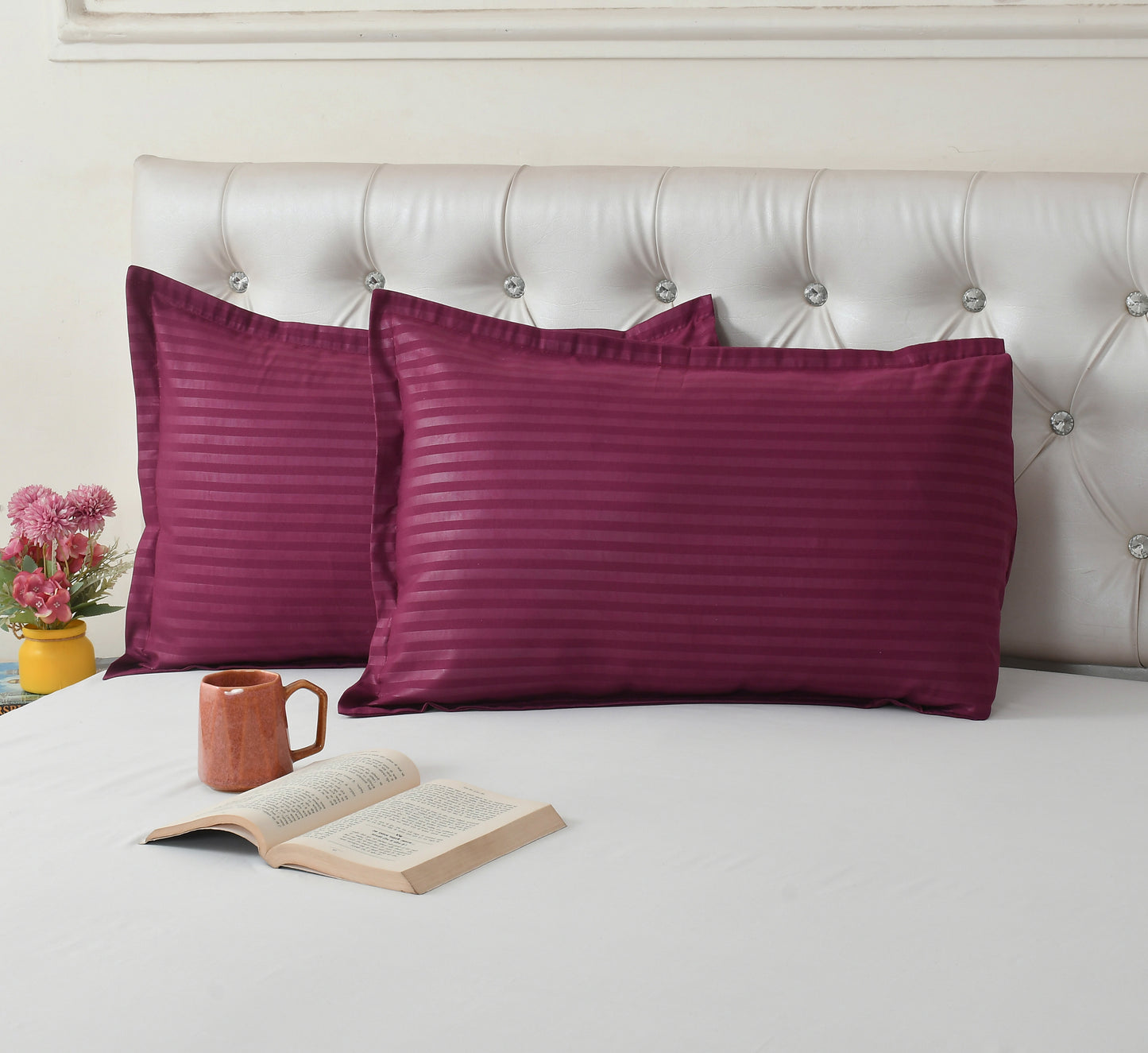 Pack of 2 Solid Stripe King Size Bedsheet Glace Cotton 90X100