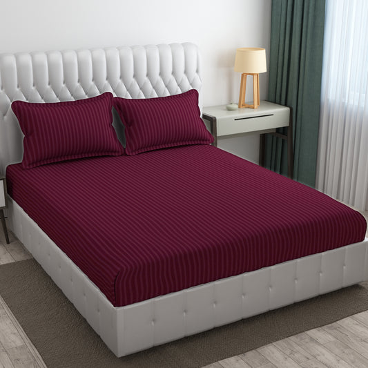 Cotton Bolls 300 TC Glaze Cotton Solid Stripes King Size Bedsheet 72x78 Inch