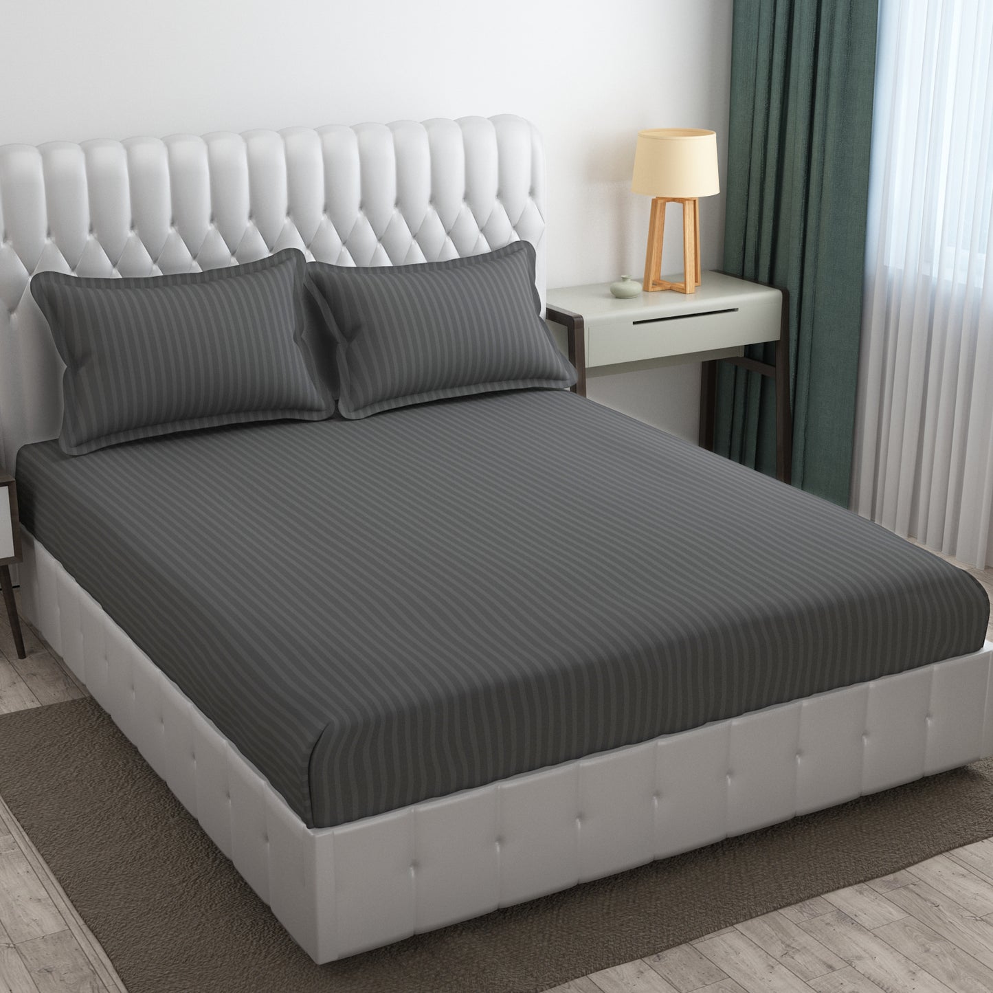 Pack of 2 Solid Stripe King Size Bedsheet Glace Cotton 90X100