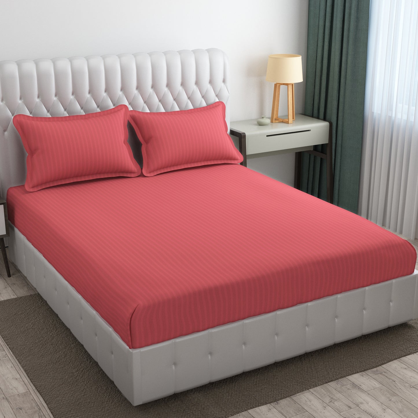 Pack of 2 Solid Stripe King Size Bedsheet Glace Cotton 90X100