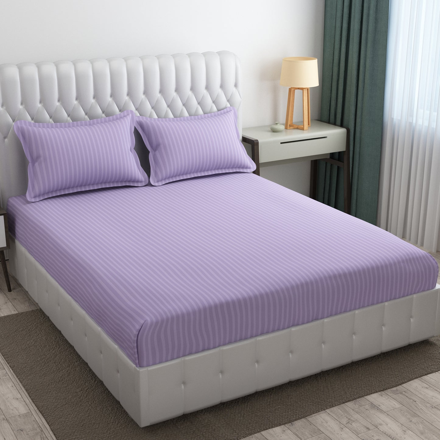 Pack of 2 Solid Stripe King Size Bedsheet Glace Cotton 90X100