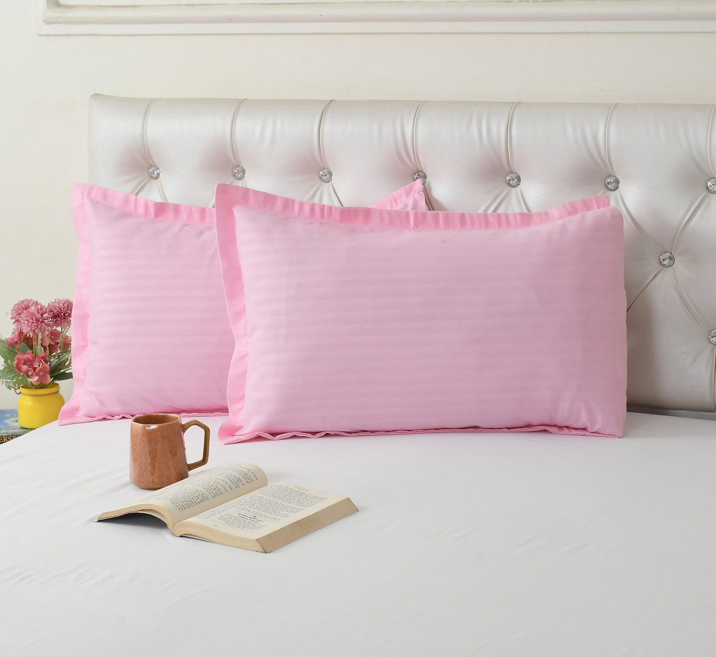 Pack of 2 Solid Stripe King Size Bedsheet Glace Cotton 90X100