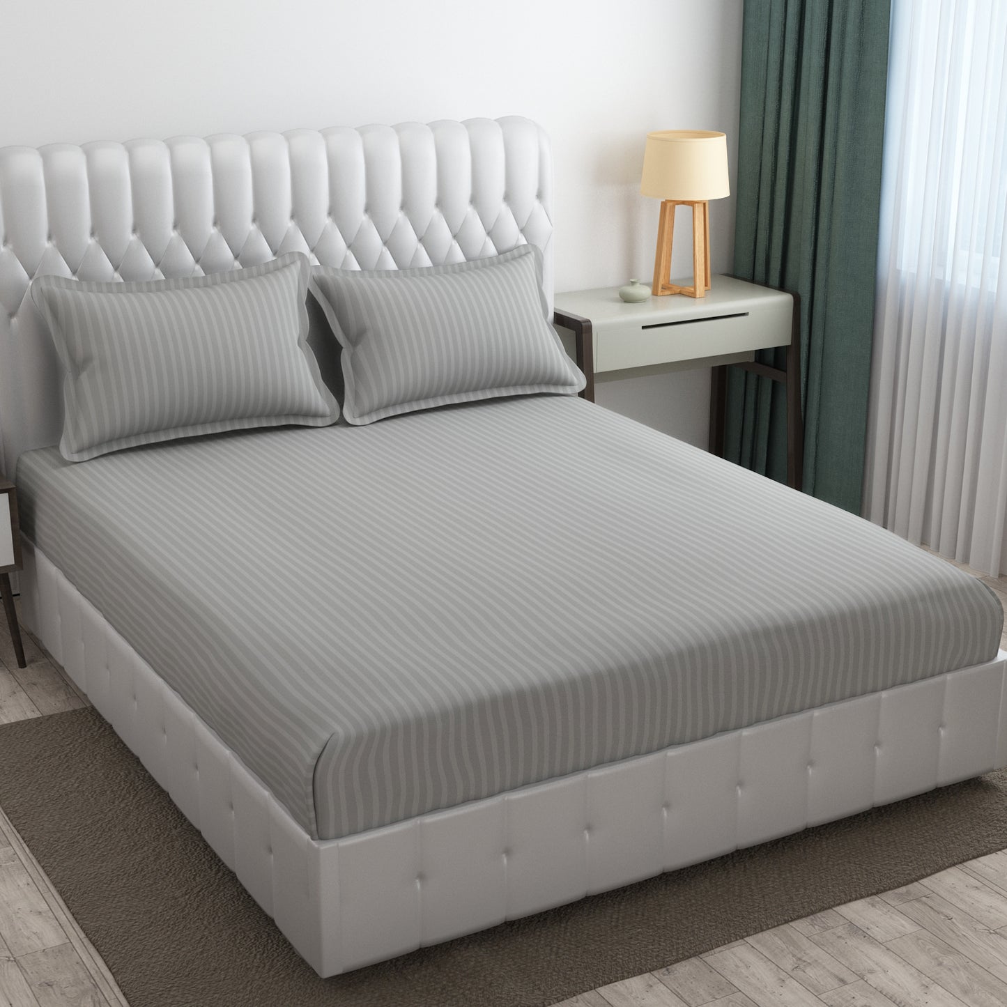 Pack of 2 Solid Stripe King Size Bedsheet Glace Cotton 90X100