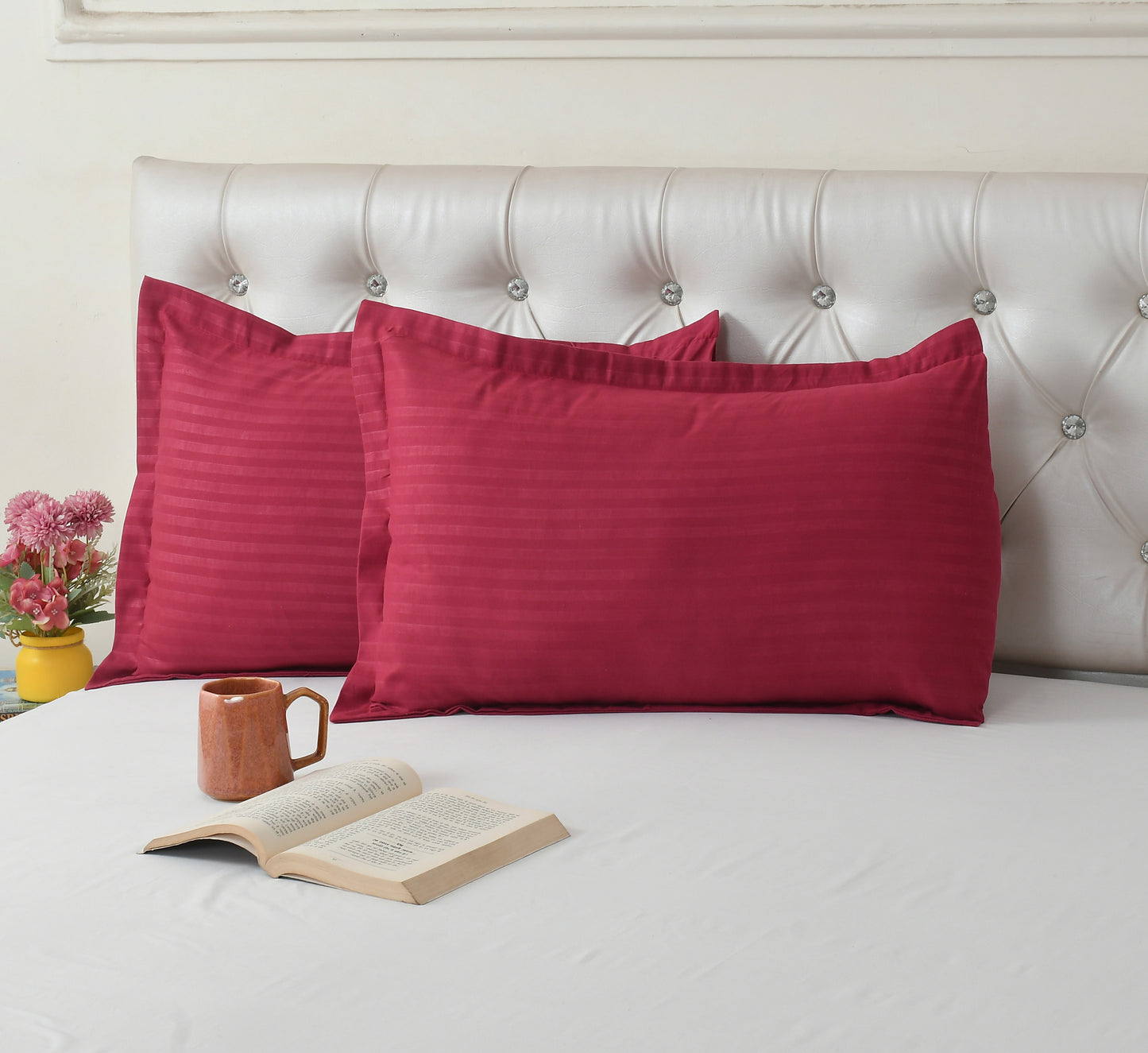 Pack of 2 Solid Stripe King Size Bedsheet Glace Cotton 90X100