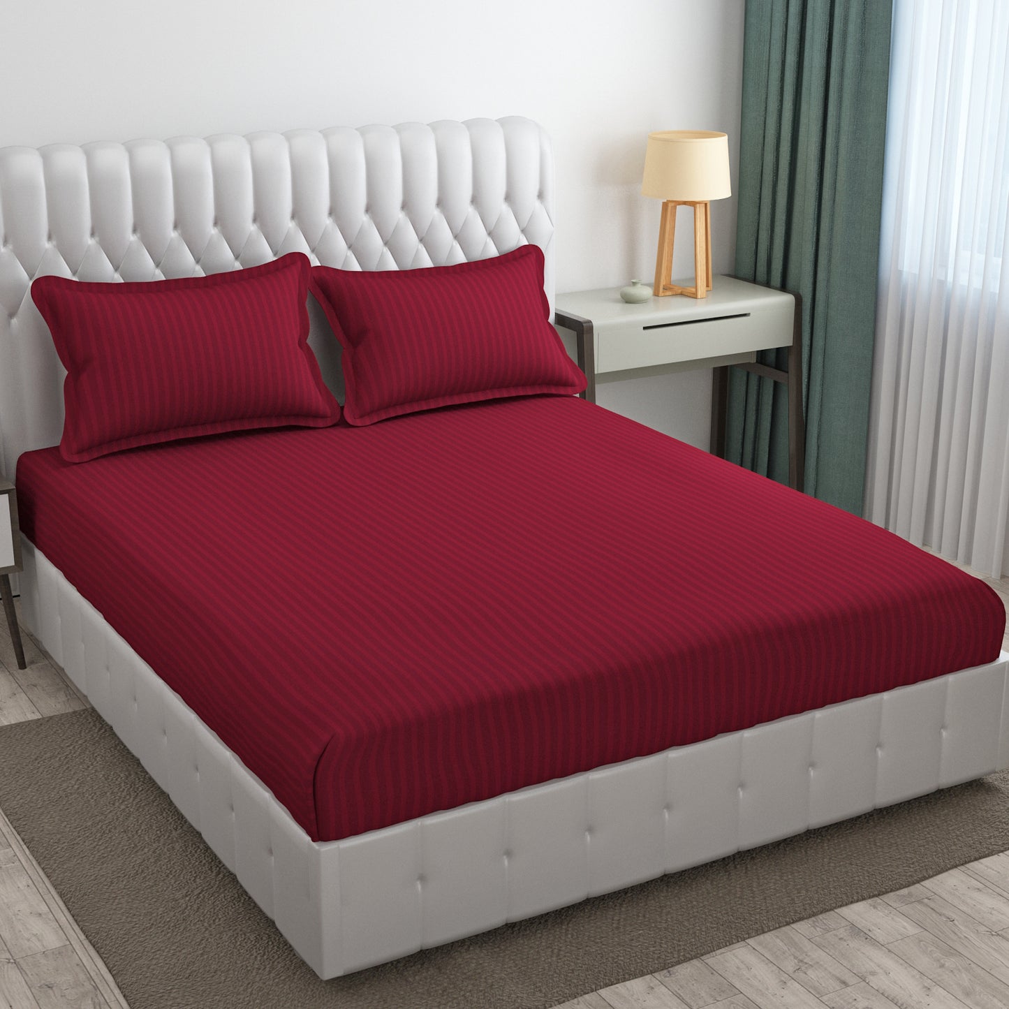 Pack of 2 Solid Stripe King Size Bedsheet Glace Cotton 90X100