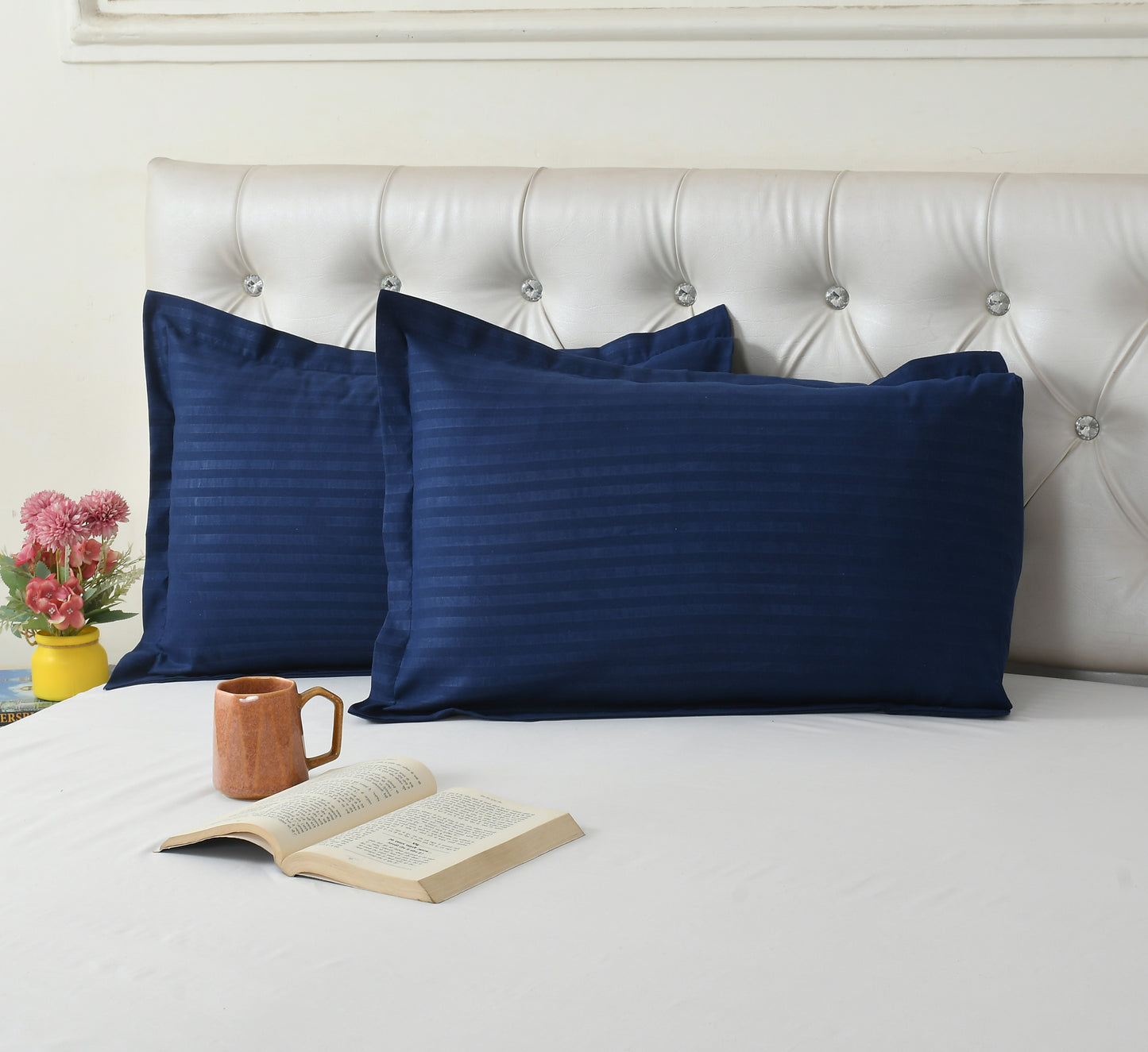 Pack of 2 Solid Stripe King Size Bedsheet Glace Cotton 90X100