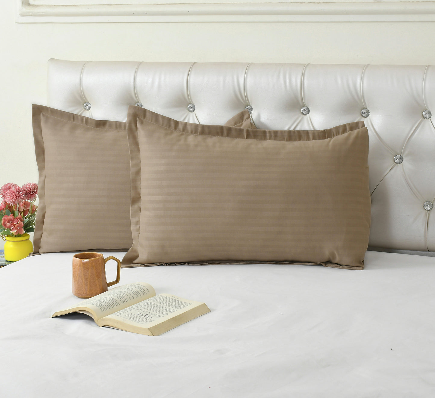 Pack of 2 Solid Stripe King Size Bedsheet Glace Cotton 90X100