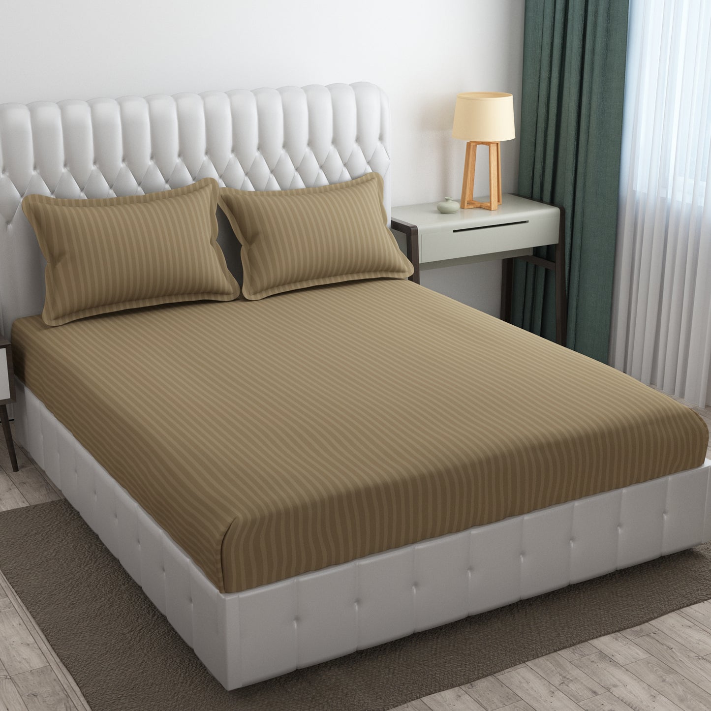 Pack of 2 Solid Stripe King Size Bedsheet Glace Cotton 90X100