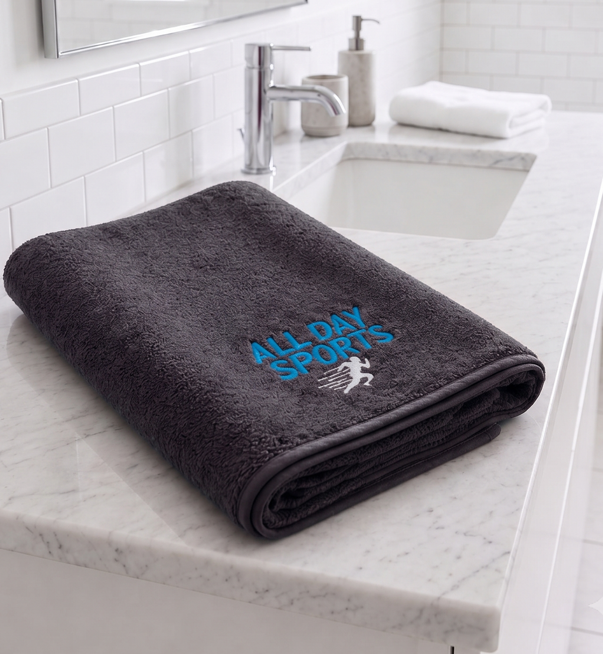Quick Dry Microfiber Bath Towel 70×140 cm – Soft, Absorbent & Embroidered Dark Grey