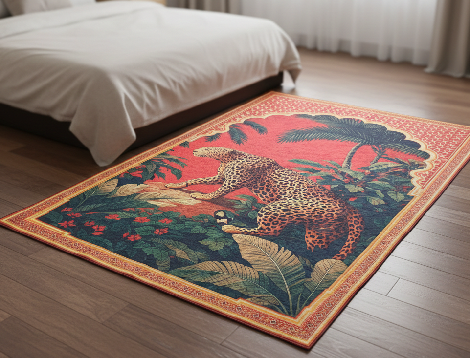 Wild Animal Print Area Rug 5x7 ft | Lightweight & Foldable Carpet