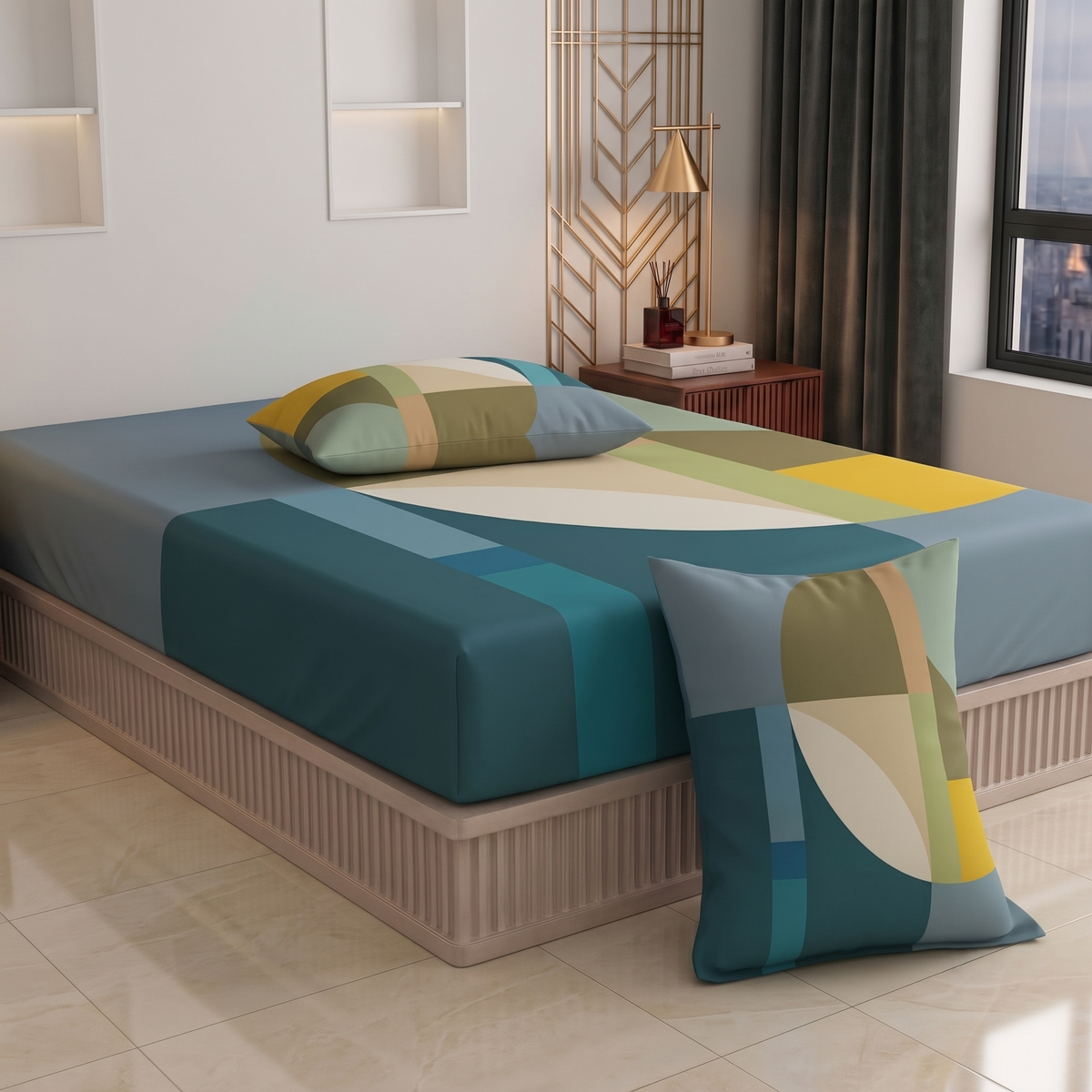 Glace Cotton Double Bedsheet with 2 Pillow Covers - Fade Resistant Soft Breathable Fabric