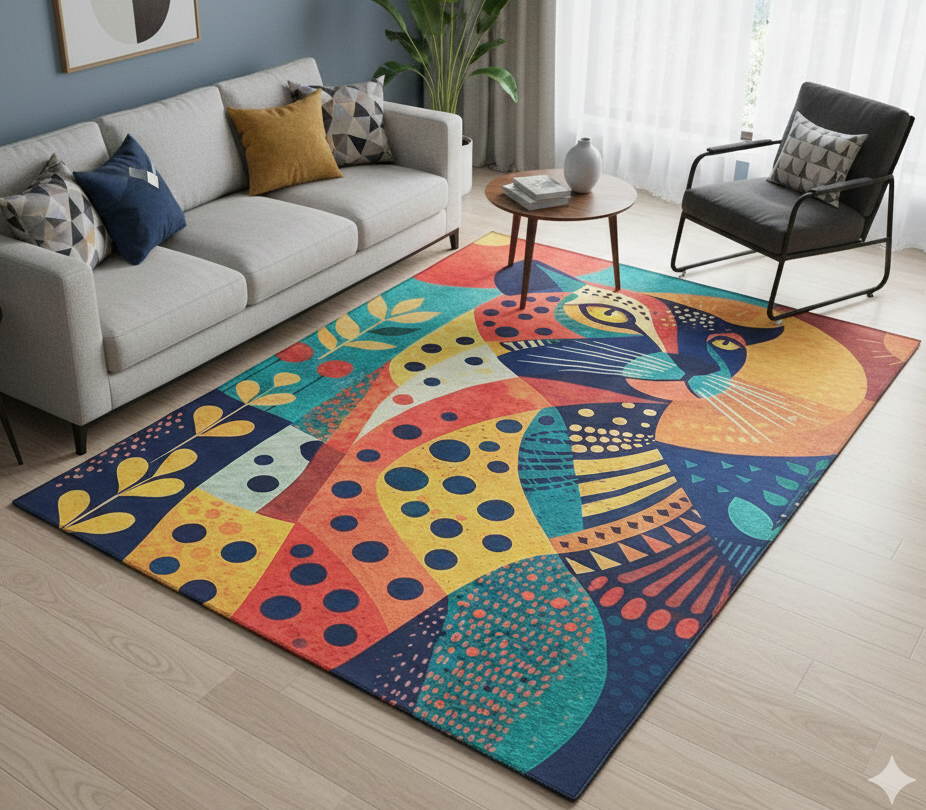 Wild Animal Print Area Rug 5x7 ft | Lightweight & Foldable Carpet