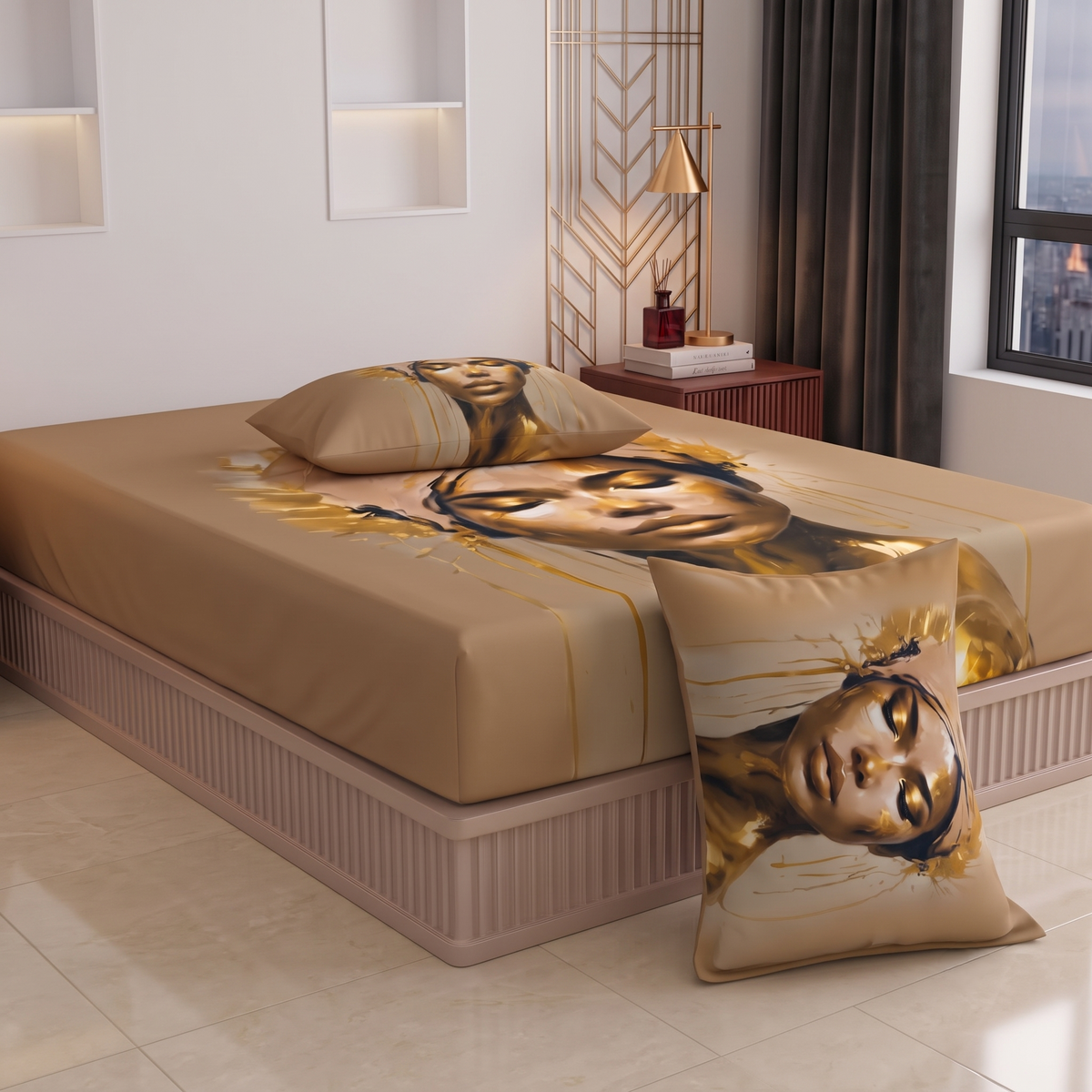 Glace Cotton Double Bedsheet with 2 Pillow Covers - Fade Resistant Soft Breathable Fabric (Copy)