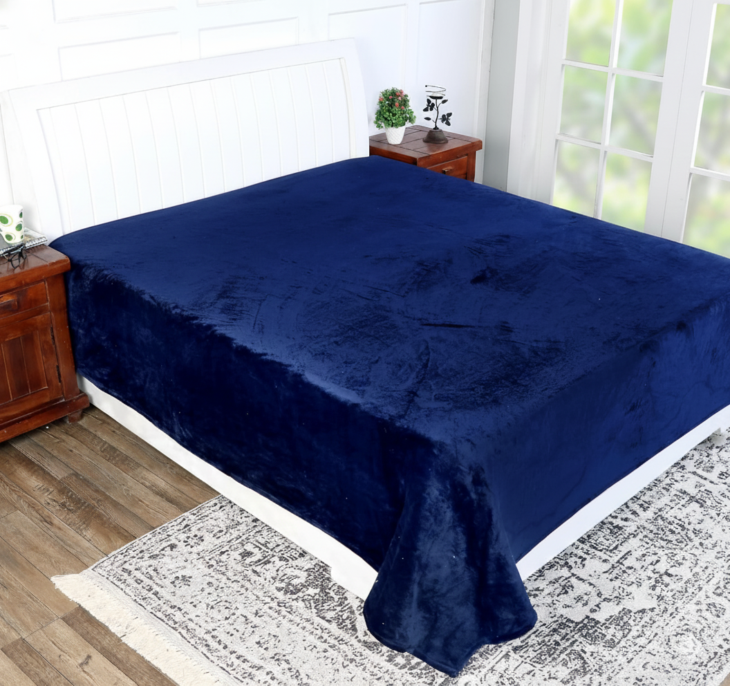 Fleece Double Flat 300 TC Solid Warm Bedsheet Pack Of 1 (Navy Blue)