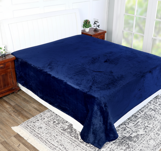 Fleece Double Flat 300 TC Solid Warm Bedsheet Pack Of 1 (Navy Blue)