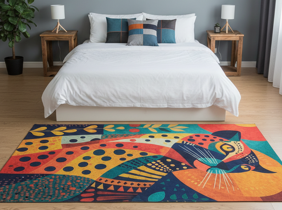 Wild Animal Print Area Rug 5x7 ft | Lightweight & Foldable Carpet